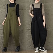 卡其色工装背带裤女春秋设计感小众宽松显瘦灯笼裤休闲连体裤垮裤