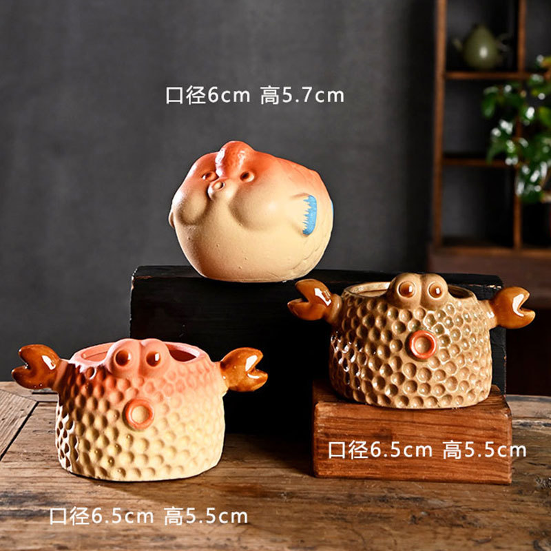 Pequeña caricatura, animal creativo, maceta carnosa, cerámica, arcilla especial para el hogar, maceta de control de raíces de cerámica gruesa, venta al por mayor