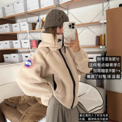 正确版本25FW新款大鹅家连帽羊毛抓绒长袖飞行员夹克外套男女同款