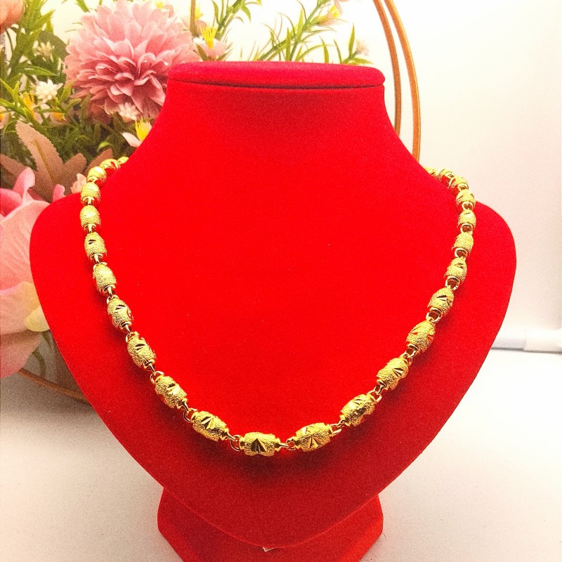 Alluvial Gold Jewelry Frosted Olive Necklace Men's Long-Lasting Car Flower Three-Bead Cylindrical Blessing Imitation Gold Necklace Wholesale