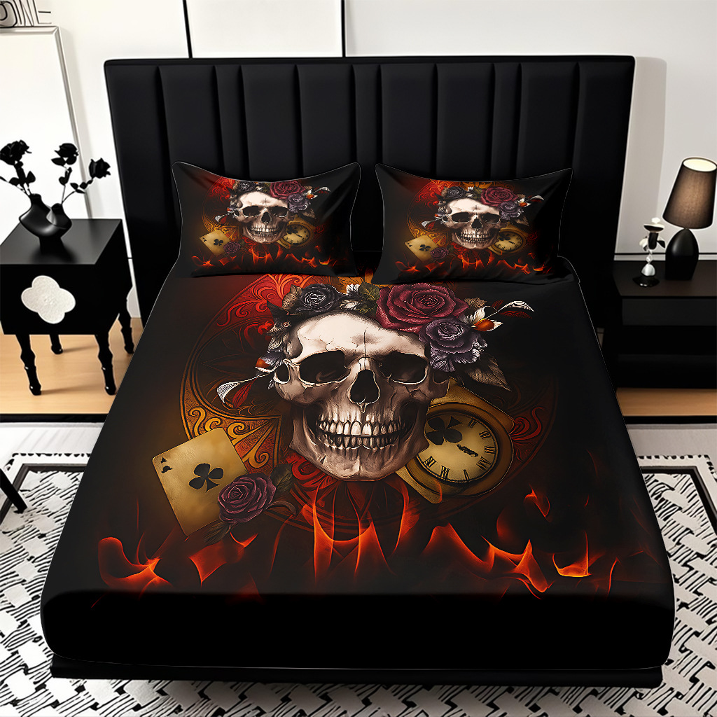 TEMU / JIT abrasión cama Kits cráneo patrón de impresión digital HD ropa de cama para diseñar