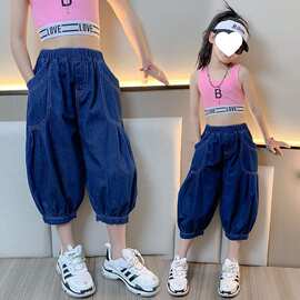 女童夏季牛仔七分裤2026新款儿童时髦洋气网红炸街束脚裤女孩薄款