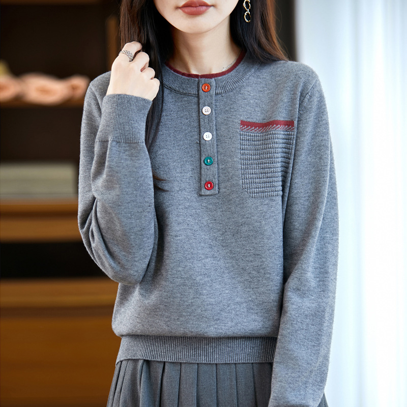 圆领长袖针织衫女2025秋冬新款时尚韩系舒适毛衣洋气优雅女装上衣|undefined