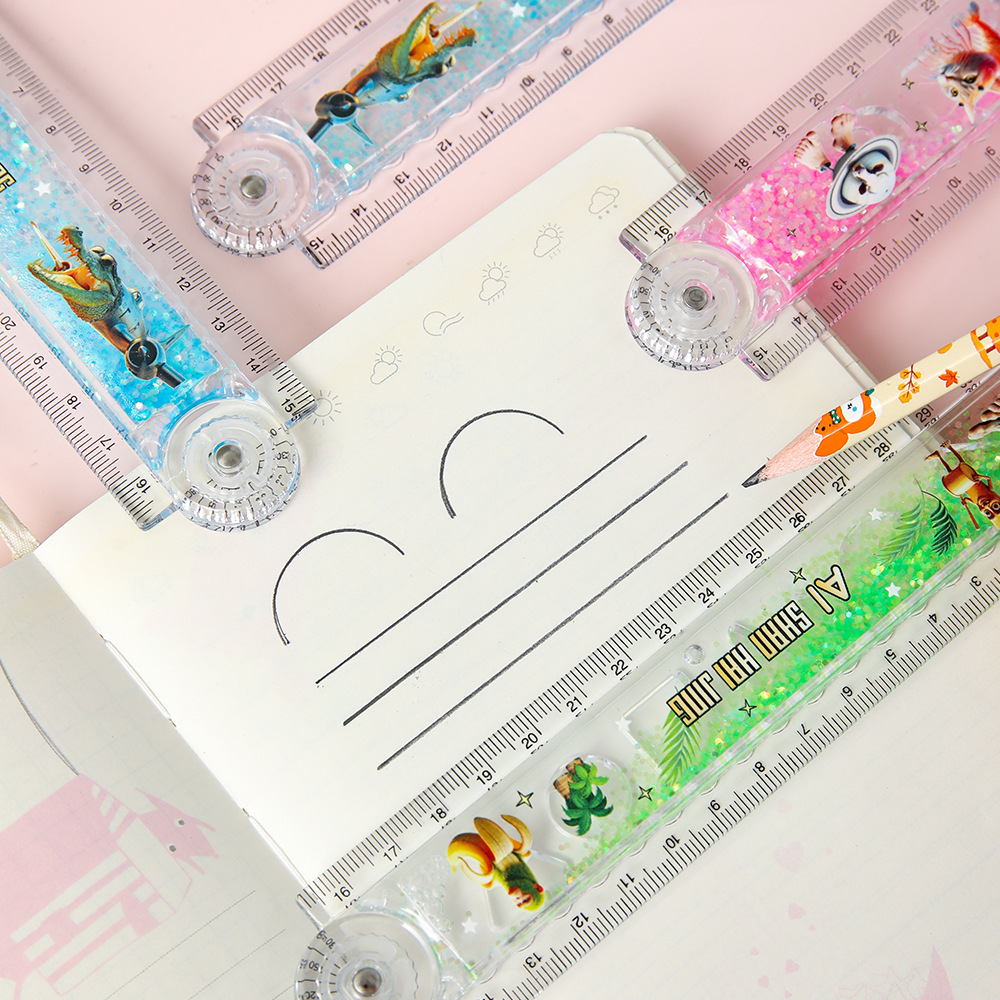 dibujos animados plegables reglas de arena flotante montañas y mares en reglas de aceite 30cm de medición de rotación pintura reglas rectas estudiantes de papelería