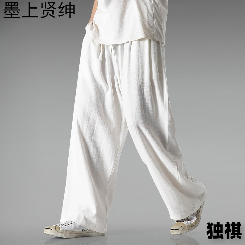 Pantalones de lino ligeros y transpirables de estilo chino, pantalones de hombre, pantalones holgados de gran tamaño de verano, pantalones anchos rectos, pantalones casuales de algodón y lino