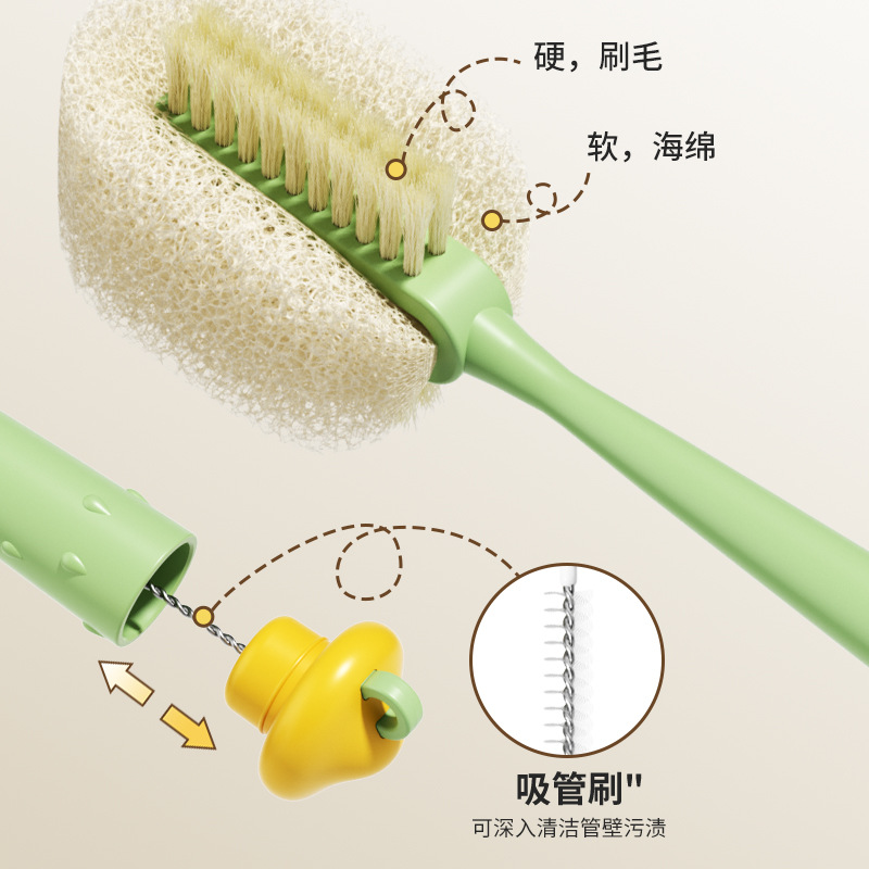 3 - en - 1 cepillo de botella de leche doméstico de mango largo limpieza de taza de agua cepillo de limpieza de taza artefacto mágico multifuncional cepillo de limpieza de cubierta de taza de paja