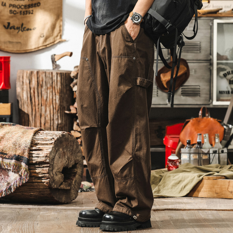 Maillard Retro Work Pants Men's Summer Trendy Brand Loose Wide-Leg Pants Breathable Straight Casual Pants Men's Pants
