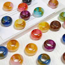 天然石玛瑙大孔散珠玉花金跑环diy吊坠挂件饰品配件半成品批发