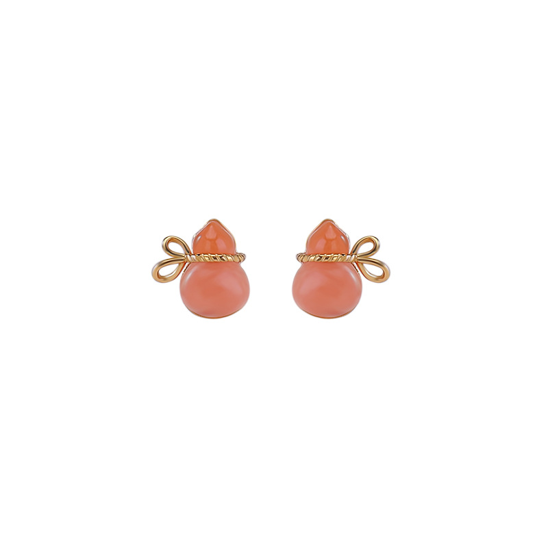 Bông tai bạc S925 mạ vàng đính mã não đỏ hình nơ bầu — một cặp