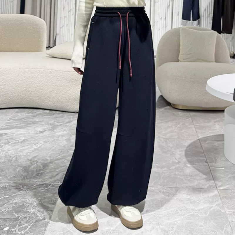 潮流两穿弯刀时尚卫裤2025冬季新款加厚显瘦中性风蚝牛绒休闲裤女