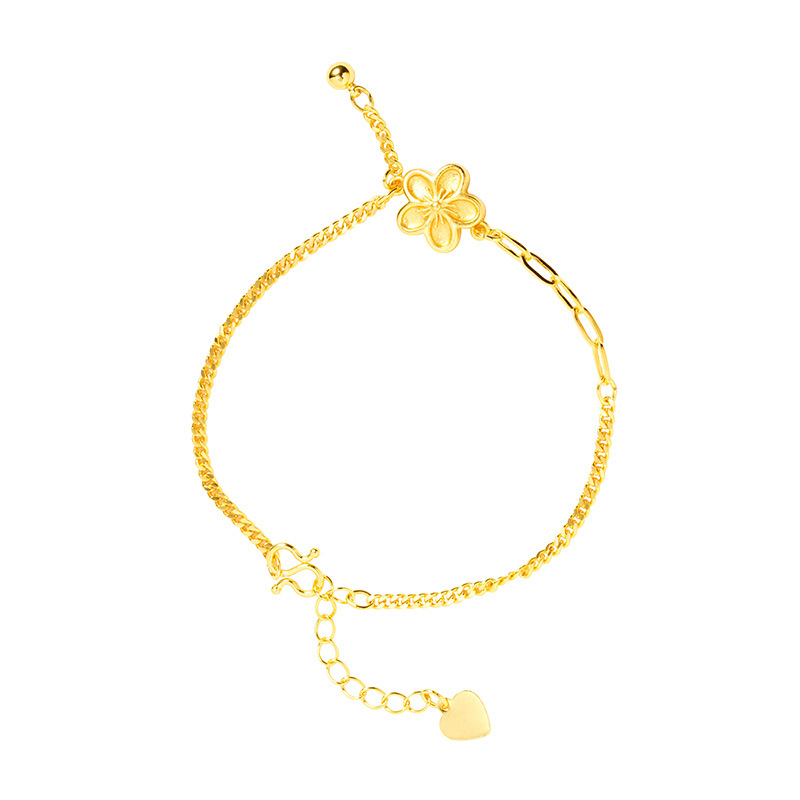 Nueva pulsera china de oro de arena vietnamita estilo nacional flor pequeña pulsera simple mujer ligera joyería de mano de aleación de bronce