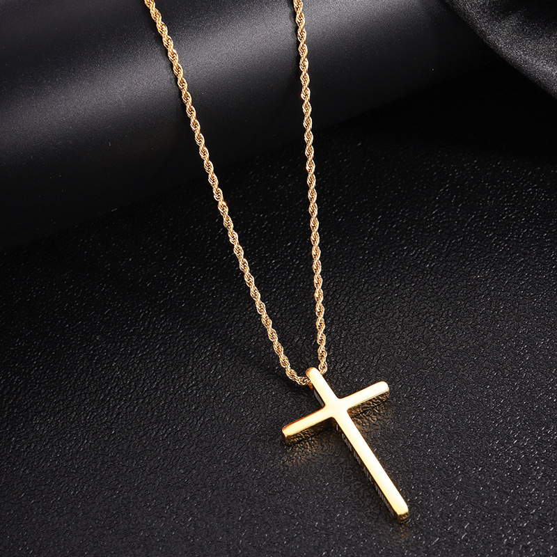 13g Weight 0.03µm-0.05µm Gold Plating Thickness PVD Coated Gold Plating Process 18K Real Gold Plated Plating Material 304 Stainless Steel Pendant Material Pendant Necklace Classification 304 Stainless Steel Chain Material Twisted Rope Chain Chain Type 1 Piece Quantity Holiday, Daily Occasion 304 Stainless Steel Material Cross Pattern Men's Gender Vacation, Simple Style Style Plating Craft Vacation Simple Style Cross 304 Stainless Steel Plating Men's Pendant Necklace Men Pendant Necklaces 9