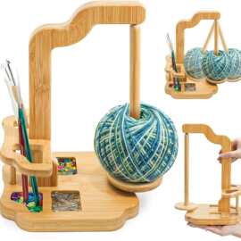木制毛线轴架带钩针配件收纳架毛线轴缝纫线轴架手工编织纱线架