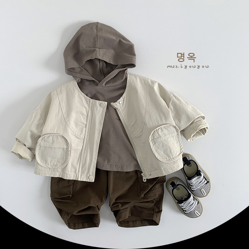 Chaqueta de primavera coreana para niños 2025 nuevos tops japoneses para niños y niñas ropa de cuello redondo para niños de moda