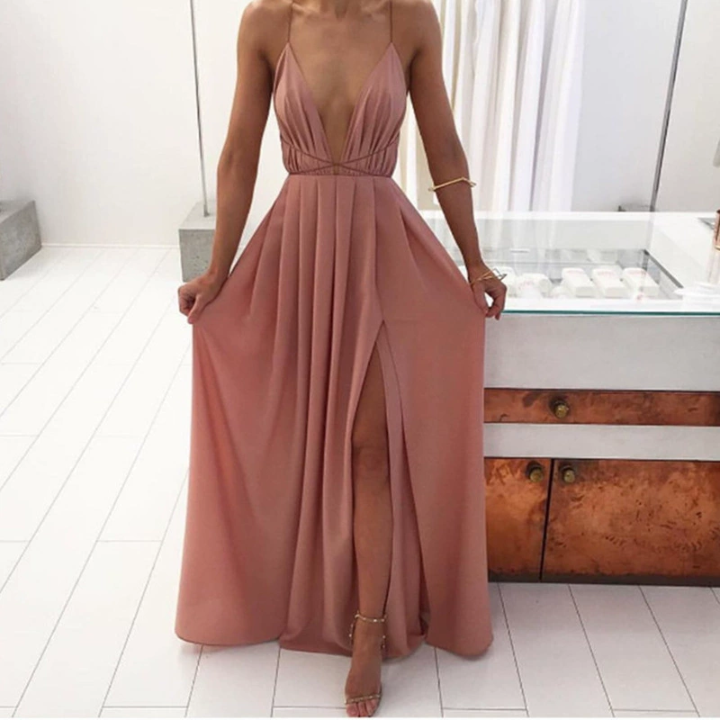 Европейское и Американское внешнеторговое богемное платье ebay взрывной сексуальный V-образный ремешок платьица сплошного цвета