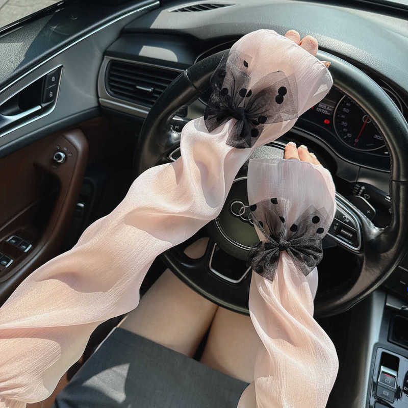 Korean-Style Lace Sun Protection Ice Sleeves, Ice Silk Summer Long Gloves, Breathable Driving and Cycling Thin Loose Arm Sleeves