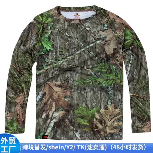 Cross-Border European and American Style Autum Outdoor Camouflage 3D Printed Long-Sleeved T-Shirt Men's Outdoor Forest Color Sports Top