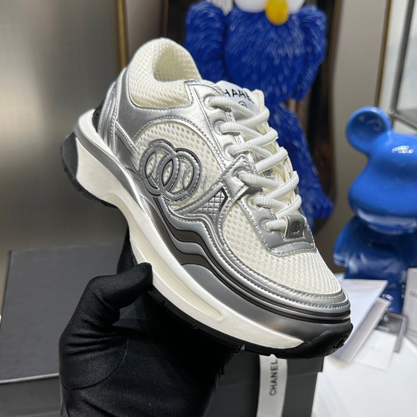 26Cc Sneakers Genuine Leather Chanel-Style Running Shoes Ins Silver Platform Women's Thick-Soled Dad Shoes Casual Dexun Shoes