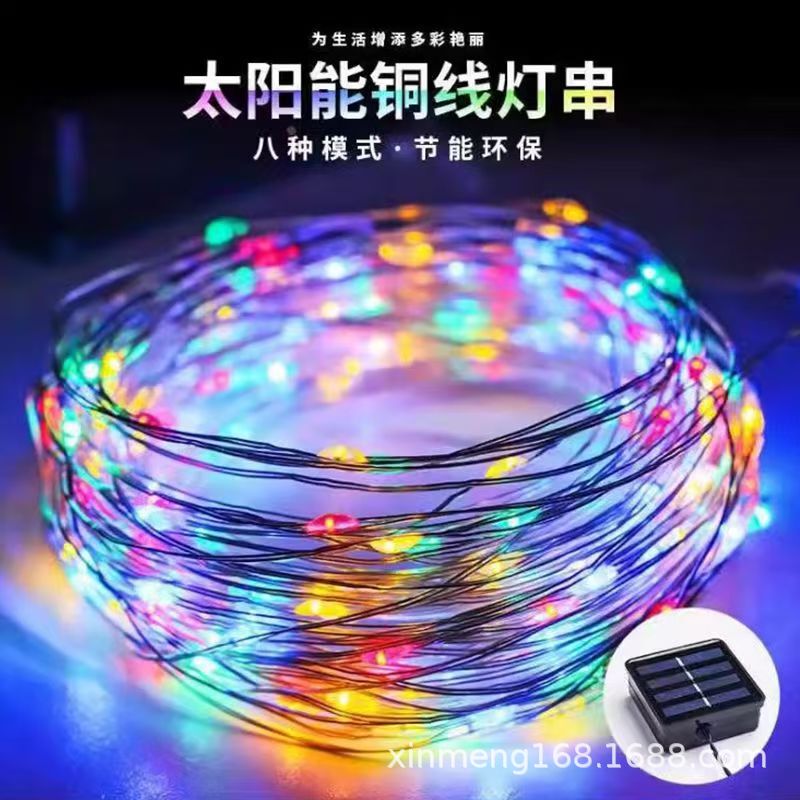 In-Stock Solar Lights Led Christmas Decorative Lights Silver Wire Outdoor Garden Fairy Lights Led Copper Wire Lights