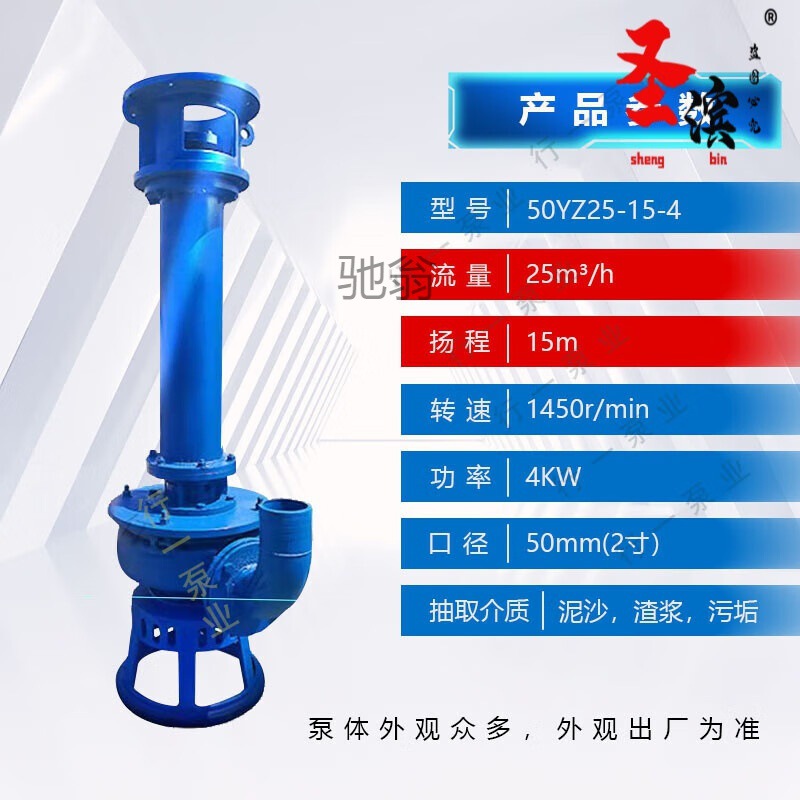 圣滨液下渣浆泵YZ立式耐磨泥浆泵高扬程排污泵河底池塘清淤抽沙吸
