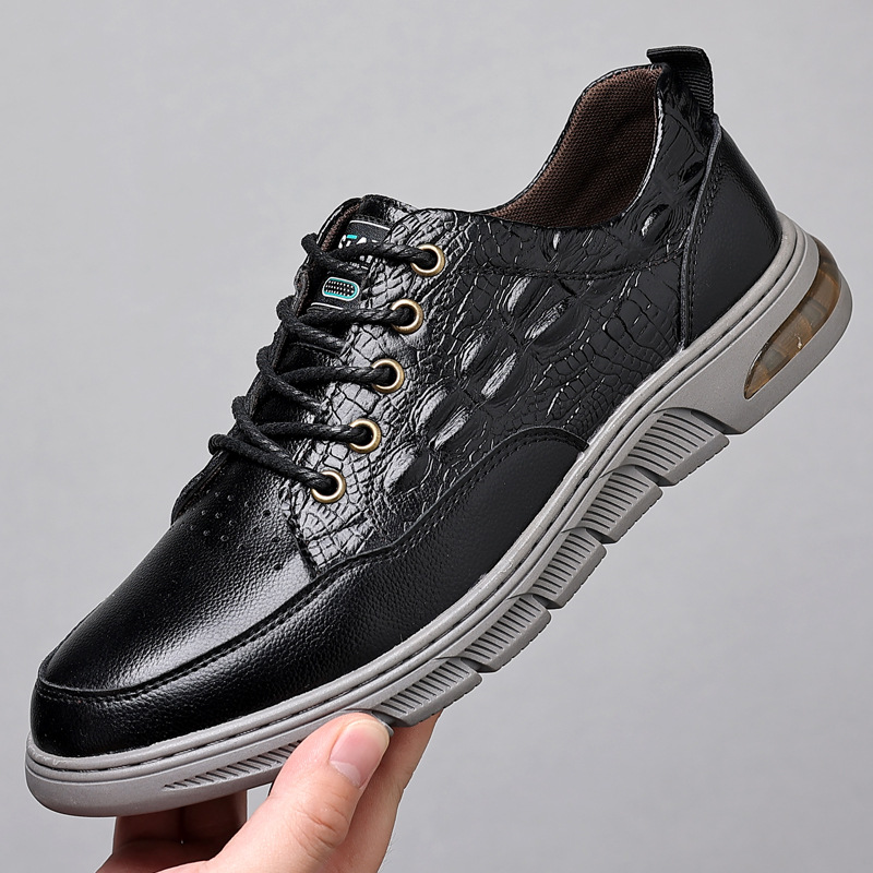 Pánske topánky s krokodílím vzorom, jeseň 2023, nové šnurovacie topánky, mládežnícke trendy, mäkká podrážka, ležérne kožené topánky_voghion.com