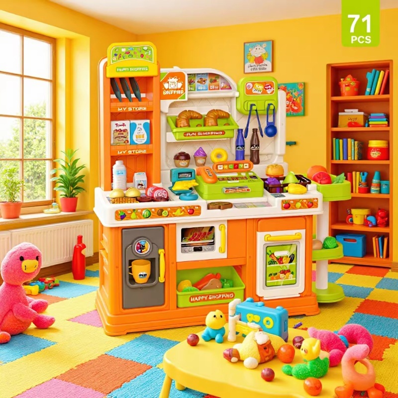 Simulación transfronteriza de supermercado para niños, caja registradora, máquina expendedora de frutas y verduras, juguetes caseros