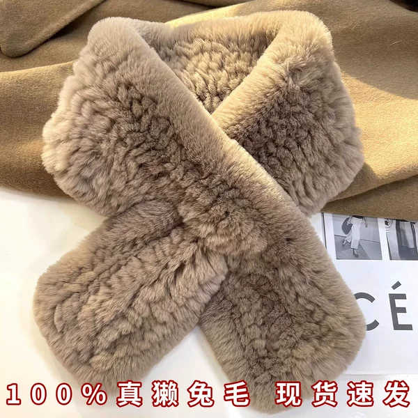 Imported Real Rex Rabbit Fur Scarf Korean Style Simple Long Braided Fur Scarf Warm Double-Sided Thickeneded Fur Collar