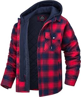 2022 Foreign Trade Popular Men's Clothing European and American Autumn and Winter Thickened Cotton Clothes Plaid Long Sleeve Loose Hooded Jacket LC