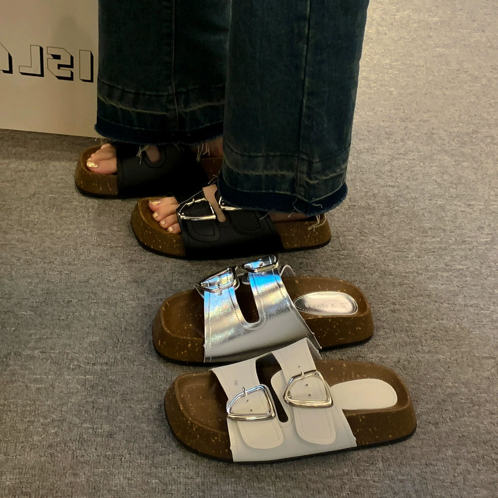 Женские тапочки для ношения на улице, серебряные босоножки на толстой подошве, новые летние вечерние туфли феи 2024, сандалии
