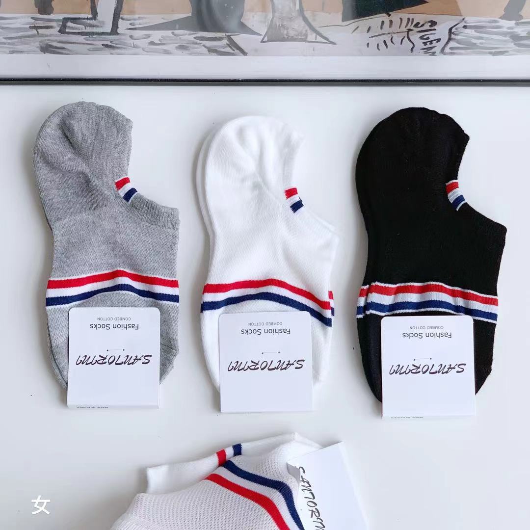 Dongdaemun fashionable women's boat socks Korean socks wholesale summer red white blue striped silicone non-slip invisible socks cotton socks