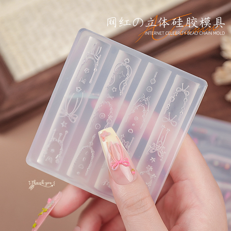 Red de celebridades manicura molde de silicona ballet tridimensional mariposa tallada cadena francesa fácil de quitar decoración de uñas al por mayor