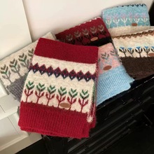 费尔岛风红色麦穗针织羊毛围巾女2025新款日系秋冬氛围感保暖围脖