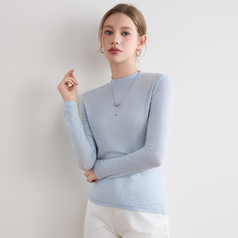 Lenzing Tencel Wool Base Layer Shirt, Half-High Collar, Slim Fit, Casual Versatile Long-Sleeve T-Shirt, 2026 New Spring Women's Fashion