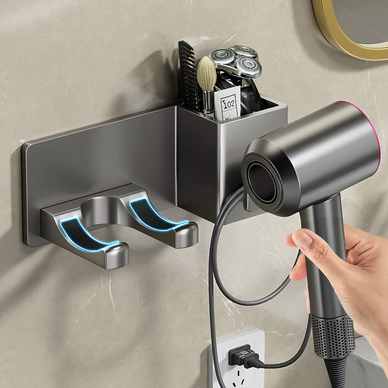 There is a bathroom hair dryer rack free punching toilet stand on the wall of the shelf on the wall