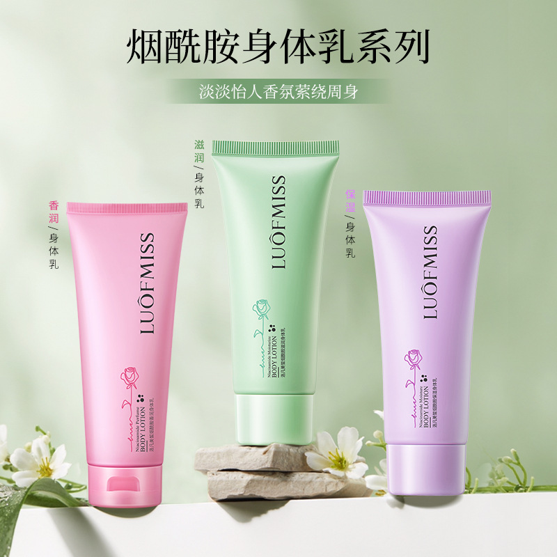 Loción corporal con niacinamida Luofan Beauty que hidrata, previene la sequedad y cuida la piel. Loción corporal ideal para viajes para mujeres.