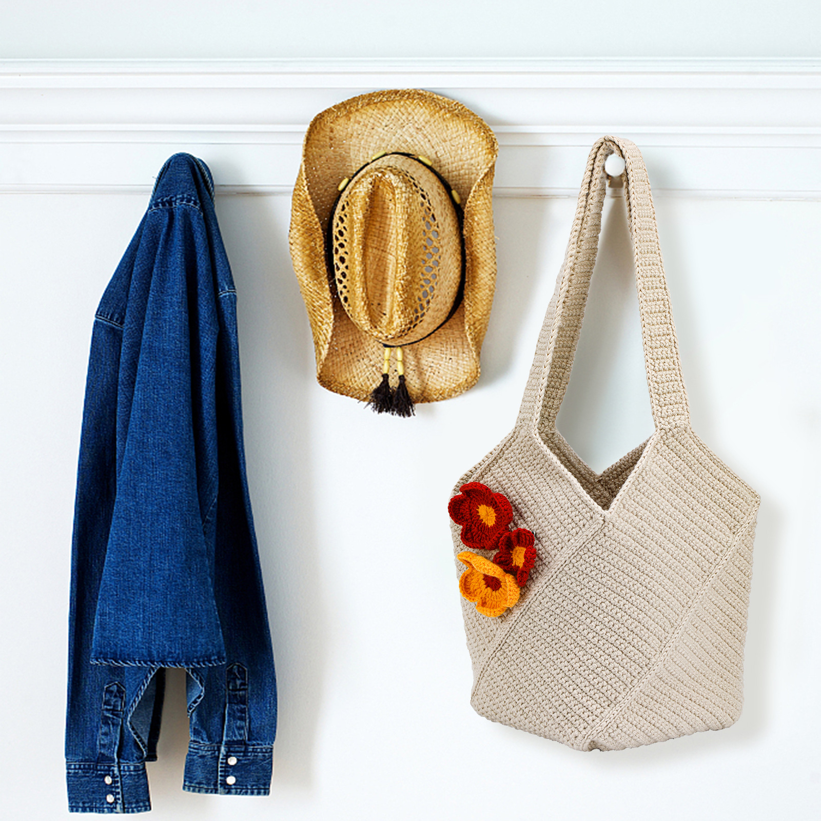 新款钩针材料包波西米亚风包包毛线编织DIY女生礼物柔软牛奶棉