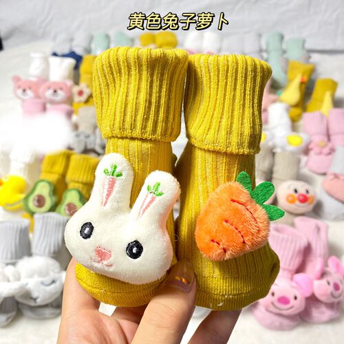 New baby socks double-needle doll cartoon three-dimensional newborn mid-tube socks non-slip dot glue floor socks