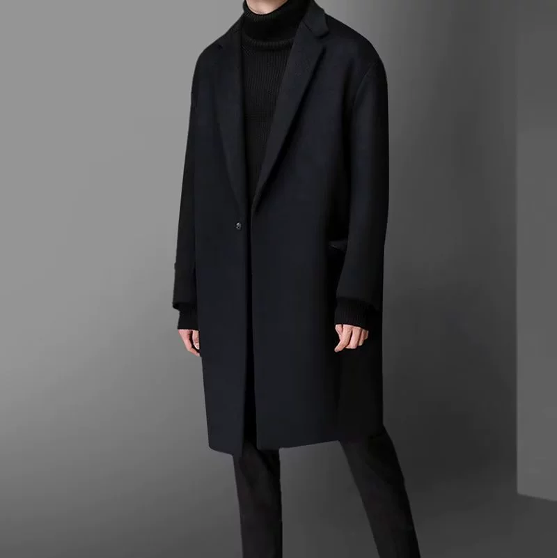 Осенний и зимний новый шерстяной костюм пальто для мужчин средней и средней длиной свободная шерстяная шерстяная куртка большого размера