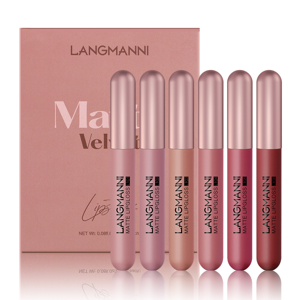 Cross-border exclusive for Langmanni New Matte Velvet Matte Lip Gloss Set 6 lip glaze lipstick set