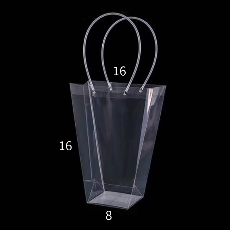 Bolsa de embalaje de flores transparente bolso trapezoidal cuadrado bolso de mango largo ramo de embalaje caja de regalo material de la tienda de flores