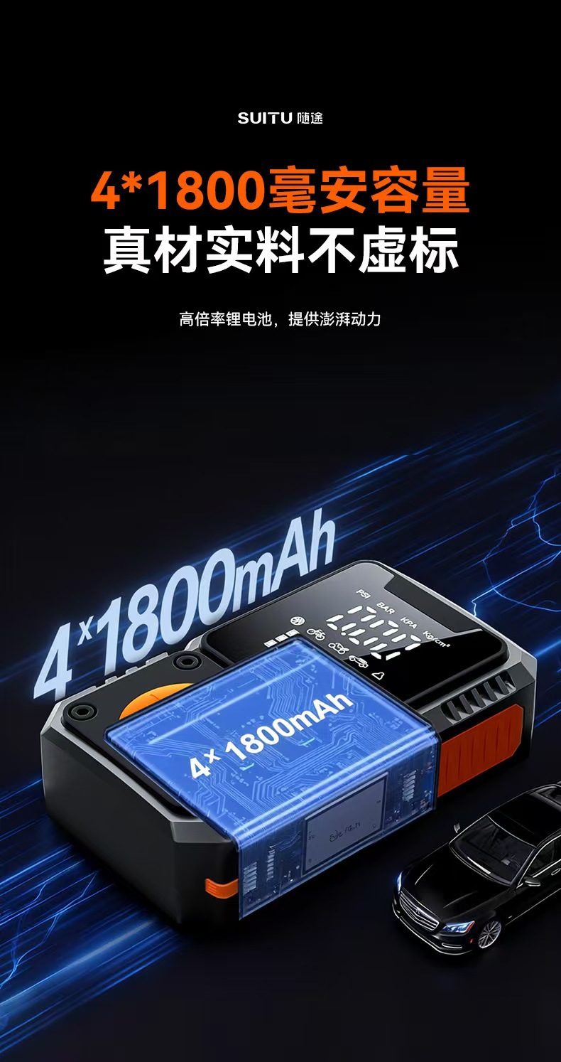 Car-Mounted Air Pump, Emergency Starting Power Supply, Air Inflator and Power Booster All-In-One Machine, Smart Digital Display, Wireless Tire Inflator