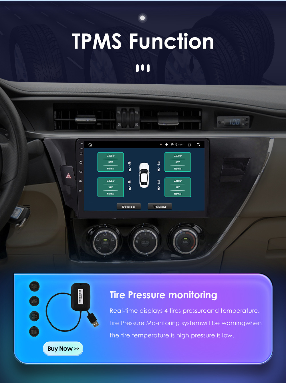 Overseas Android Navigation Is Suitable for 14-16 Toyota Corolla Corolla Car Navigation Gps4G Full Network Communication