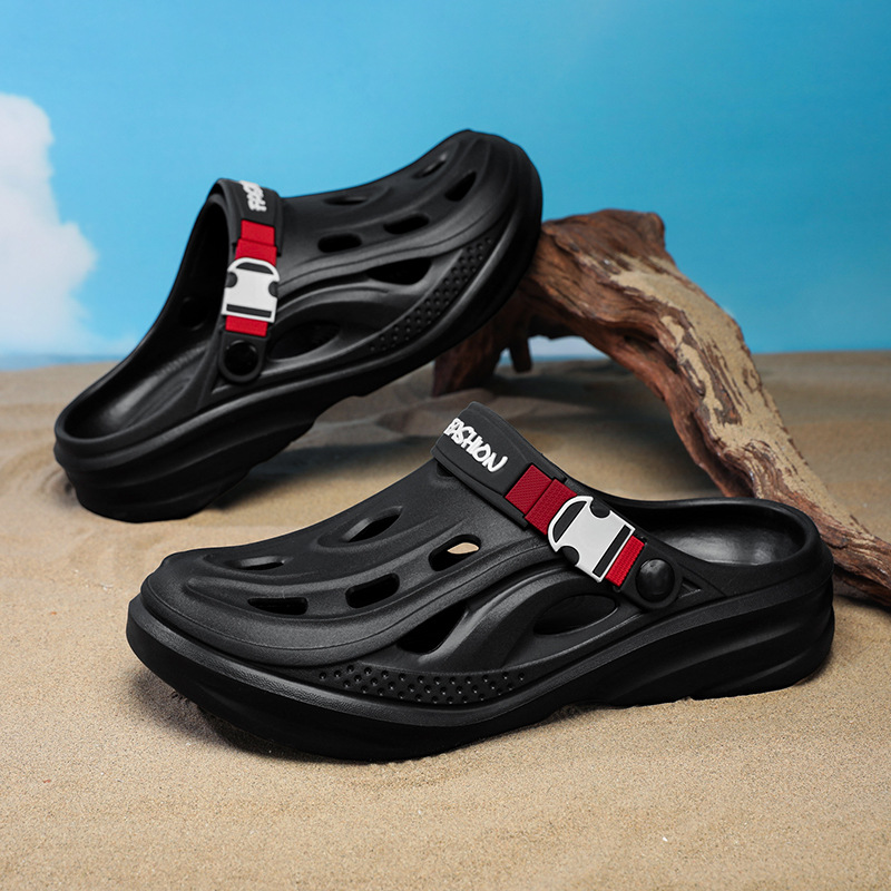 Croc Shoes Men's New Summer Style Versatile Outer Wear Dual-Purpose Beach Sandals Thick-Soled Non-Slip Toe-Cap Slippers for Men