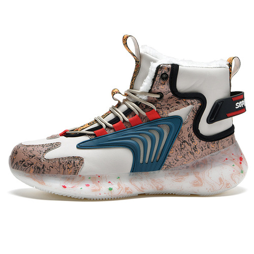 Shoes men's foreign trade large size winter high-top basketball shoes couples running popcorn plus velvet trendy shoes men's sports shoes