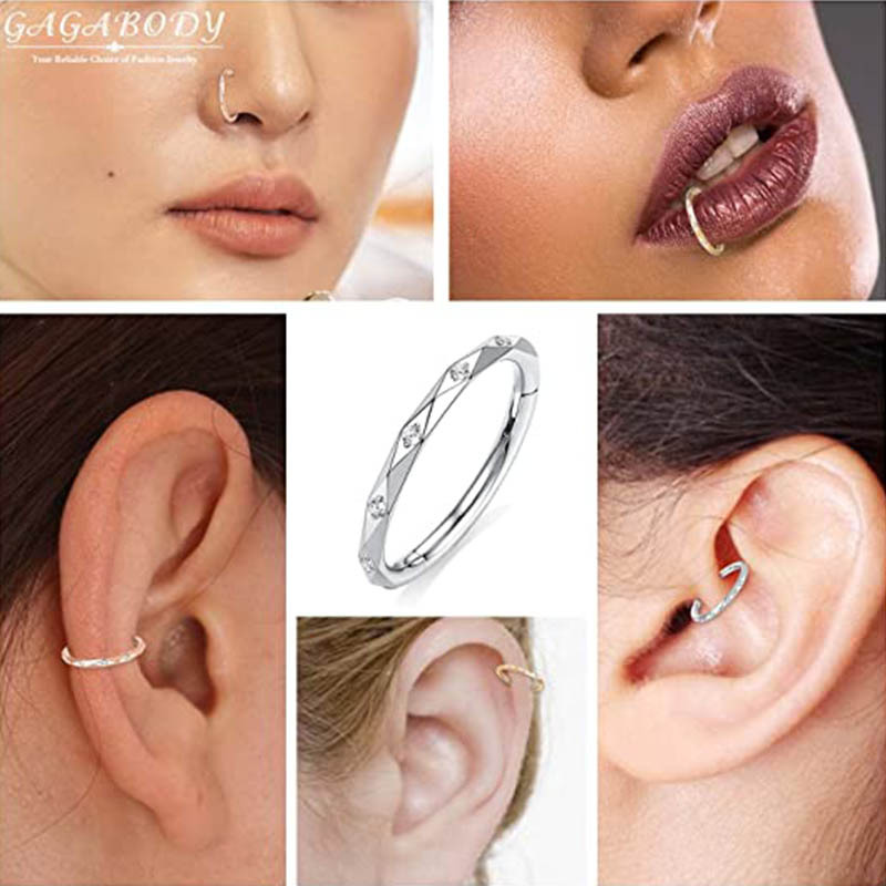 Amazon Hot Sale Universal Stainless Steel Nose Ring with Diamond CZ - Gold 1.2x10mm Nose Accessories Piercing Jewelry detail image 10
