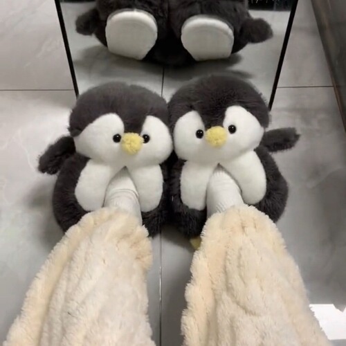 Penguin Cotton Slippers Winter Women Cute High-Top Plush Home Couple Thick Sole Winter Ladies Indoor Warm Slippers