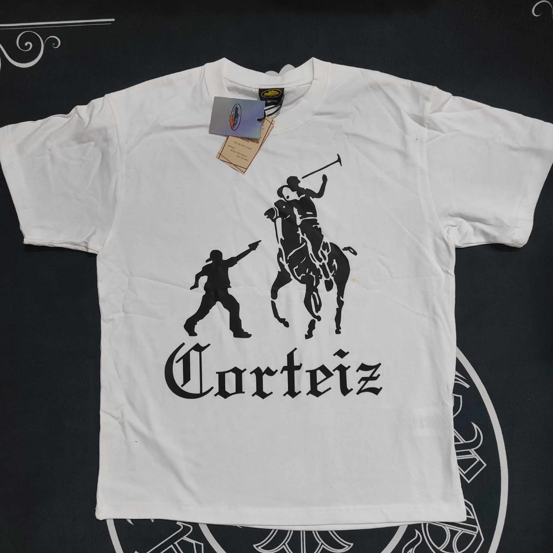 Transfronterizo nuevo corteiz manga corta Devil Island camiseta carta Logo impreso cuello redondo americano casual suelta media manga