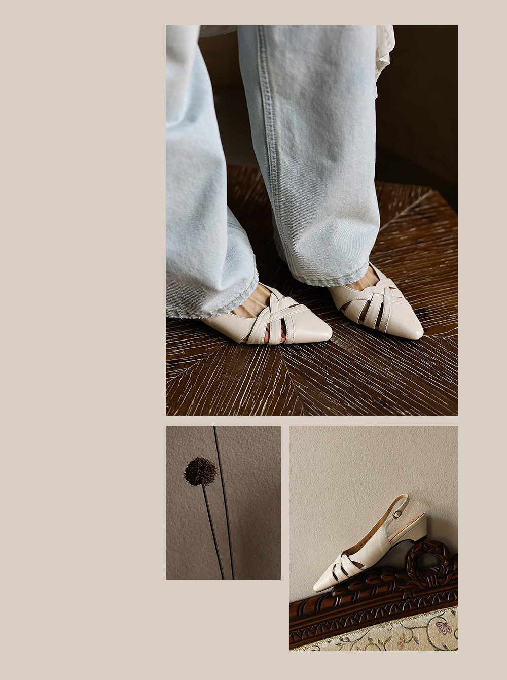 Sandal nữ da cừu gót dày 3 cm phong cách vintage dệt chéo hở mũi — đen chi tiết 12