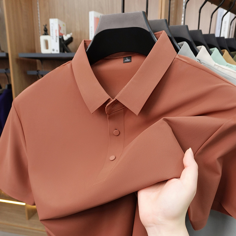 Cross-Border Dropshipping 2026 Summer New Men's High-End Polo Shirt, Thin Style, Fully Seamless, Nylon Spandex Stretch, Turn-Down Collar