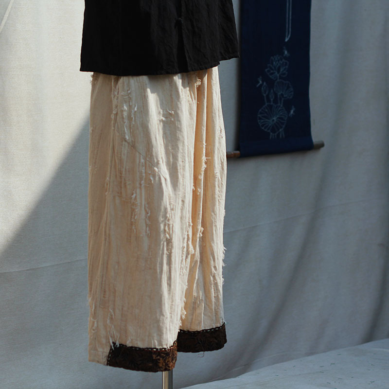 2026 Summer New Vintage Cotton-Linen Patchwork Niche Straight-Leg Cropped Pants Linen-Cotton Jacquard Artistic Women's Pants